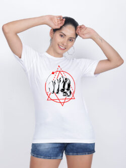 White Cotton Punch Materix Women T-shirt