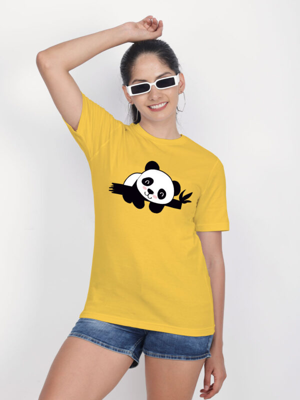 Yellow Cotton Cute Lazy Panda Women T-shirt