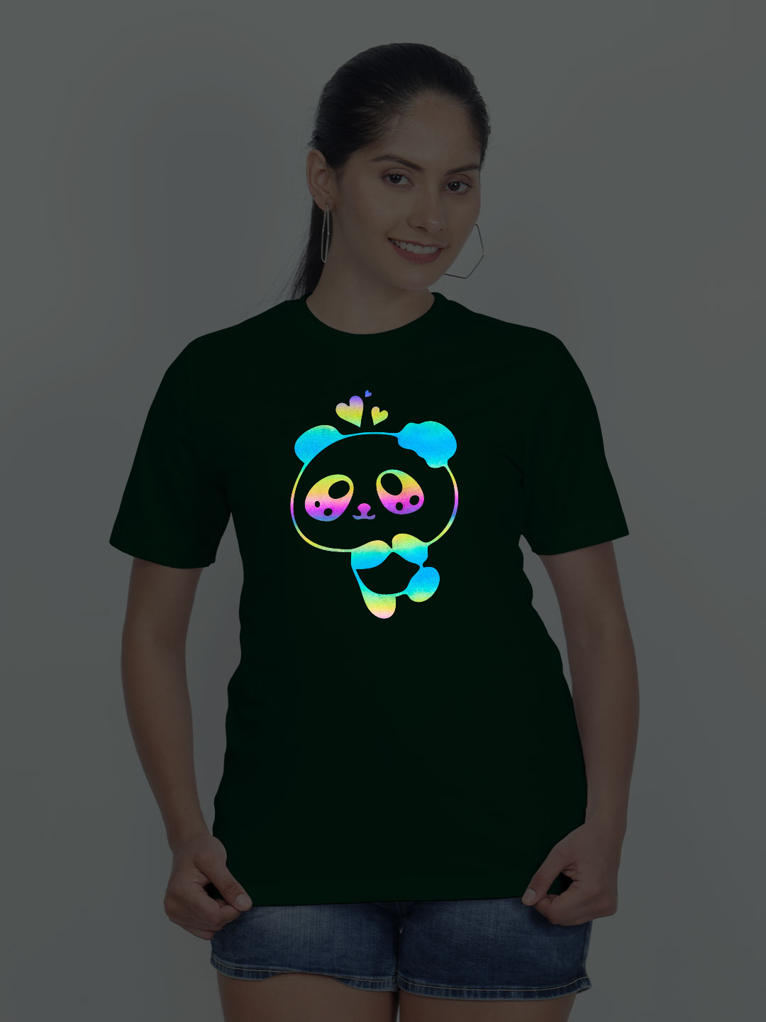 Bgreen Cotton Lovely Panda Rainbow Women T-shirt