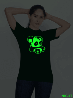 Bgreen Cotton Lazy Panda Glow in Dark Women T-shirt