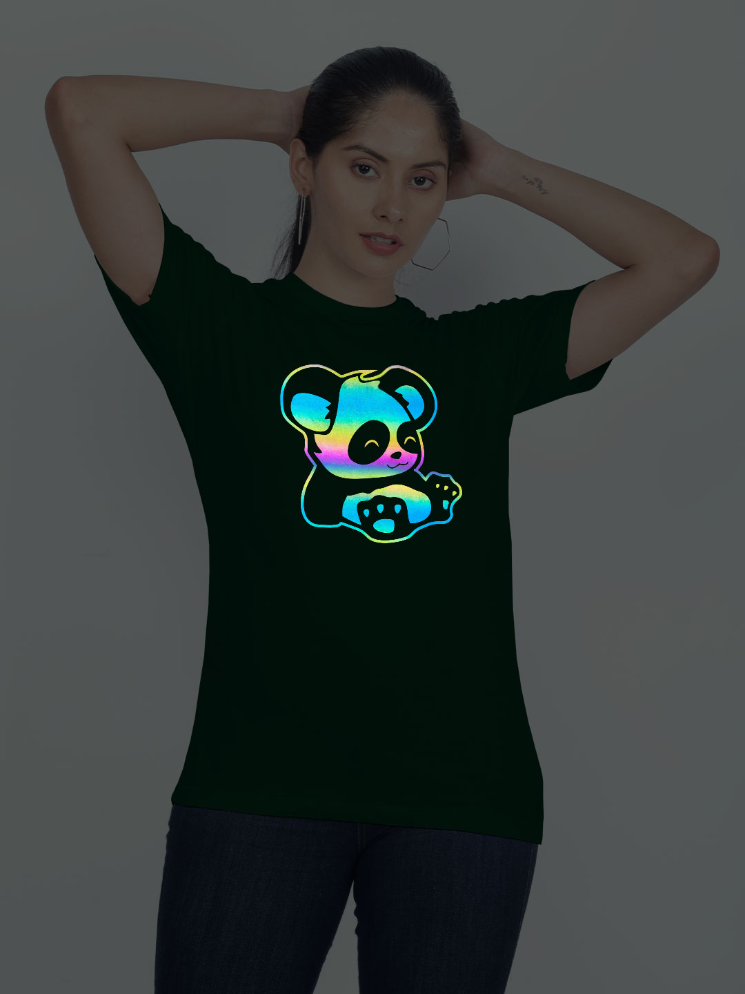 Bgreen Cotton Lazy Panda Rainbow Women T-shirt