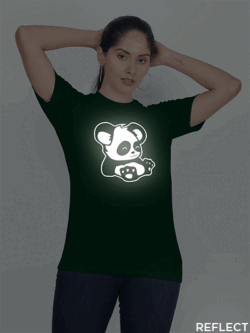 Bgreen Cotton Lazy Panda Reflective Women T-shirt