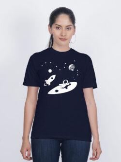 Nblue Cotton Astronaut Rest in Sky Women T-shirt