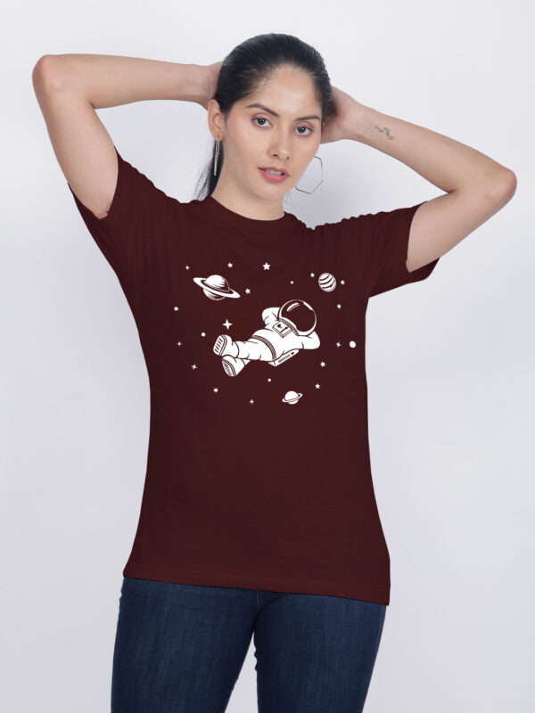 Maroon Cotton Astronaut with Stars Women T-shirt