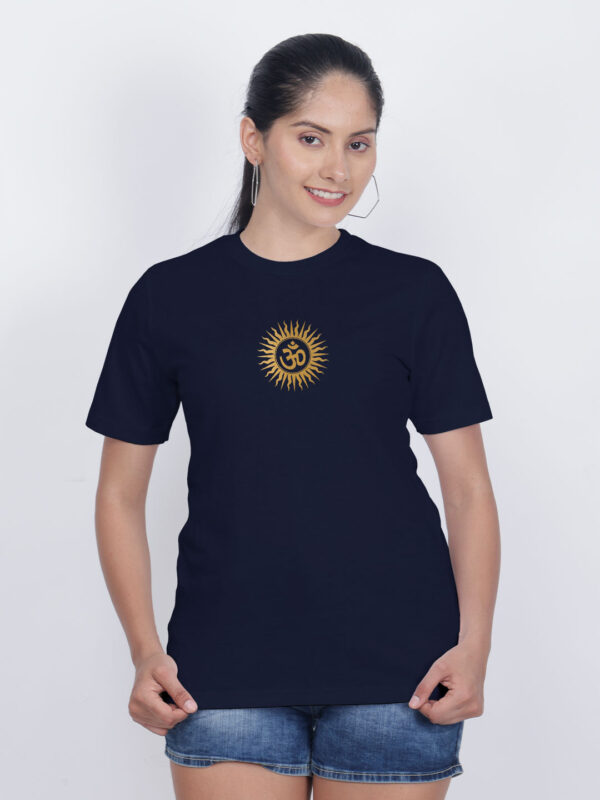 Nblue Cotton Om Gold Printed Printed Women T-shirt