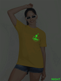 Yellow Cotton Pocket Meow Cat Glow in Dark Women T-shirt