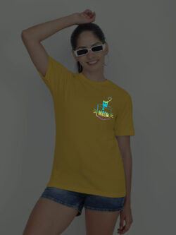 Yellow Cotton Pocket Meow Cat Rainbow Women T-shirt