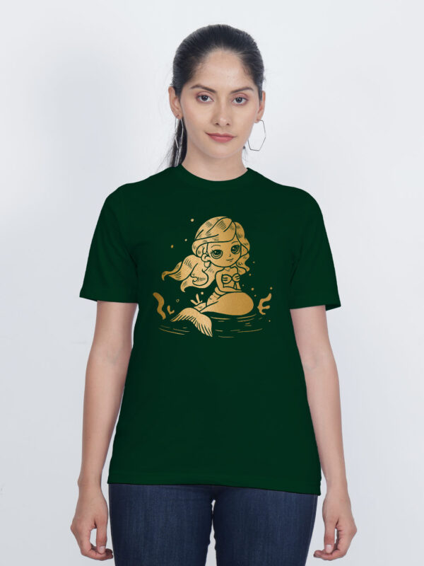 Bgreen Cotton Mermaid Gold Printed Printed Women T-shirt
