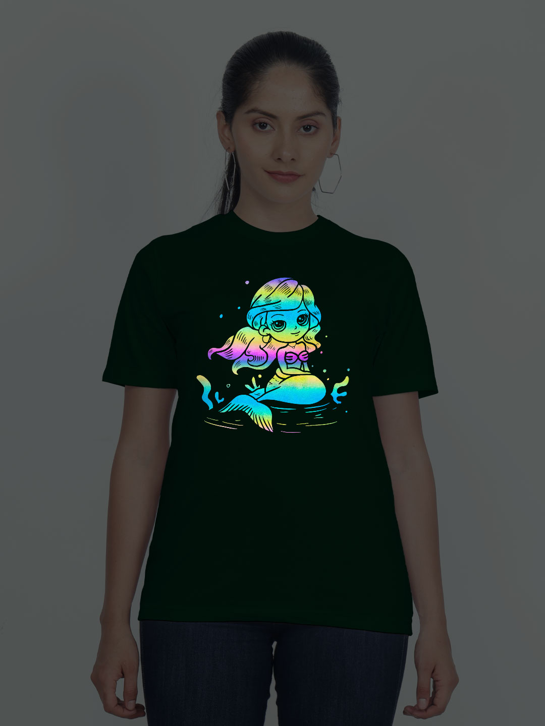 Bgreen Cotton Mermaid Rainbow Women T-shirt