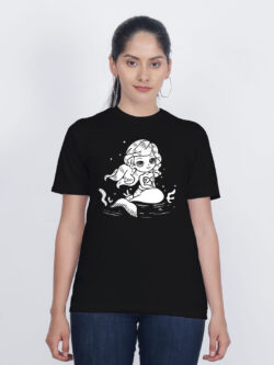 Black Cotton Mermaid Women T-shirt