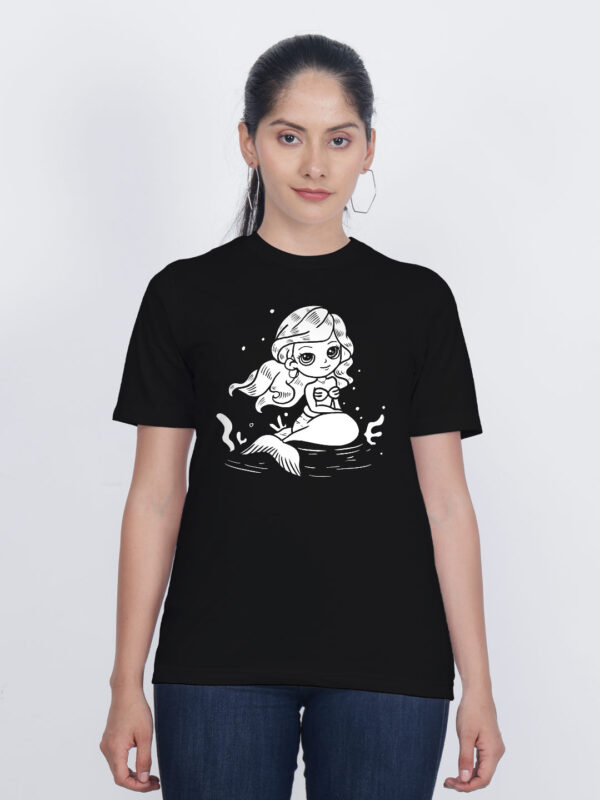 Black Cotton Mermaid Women T-shirt