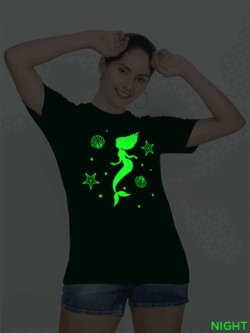 Bgreen Cotton Mermaid Swim Glow in Dark Women T-shirt