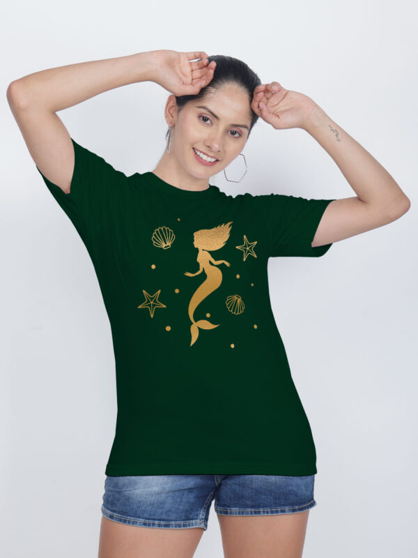 Bgreen Cotton Mermaid Swim Gold Printed Printed Women T-shirt