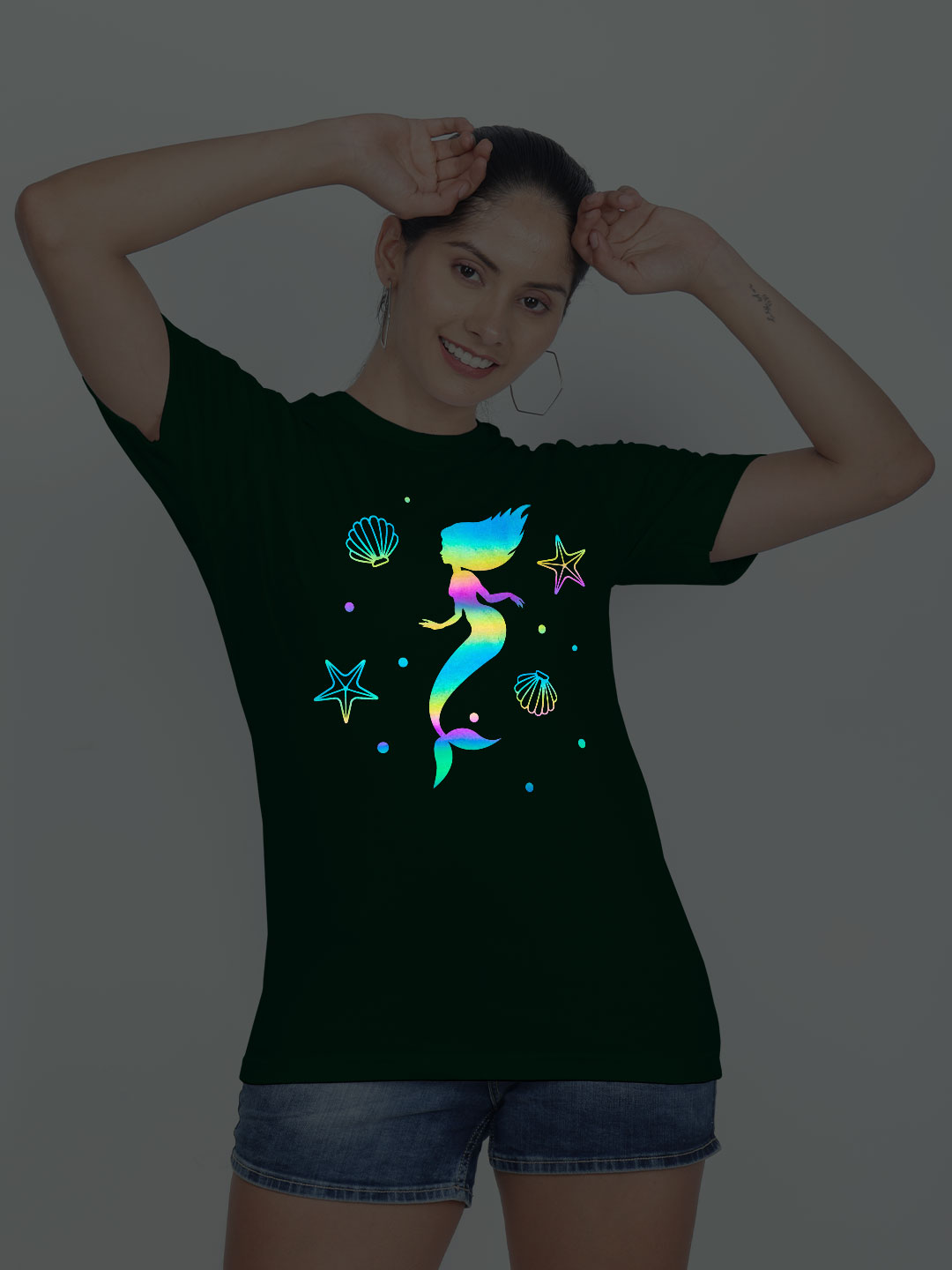 Bgreen Cotton Mermaid Swim Rainbow Women T-shirt