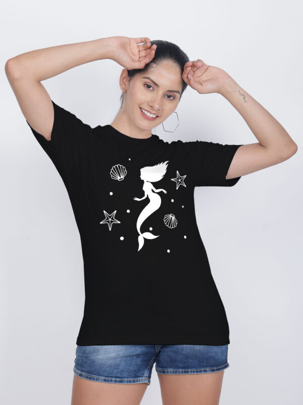 Black Cotton Mermaid Swim Women T-shirt