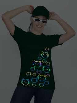 Bgreen Cotton Cute Catty Face Rainbow Women T-shirt