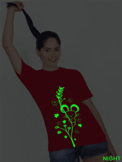 Red Cotton Cute Rat Butterfly Glow in Dark Women T-shirt