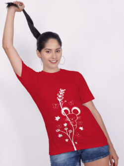Red Cotton Cute Rat Butterfly Women T-shirt