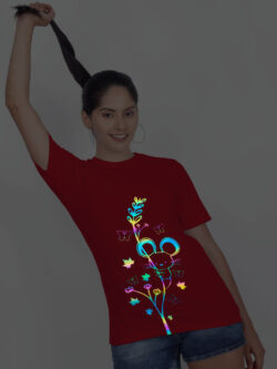 Red Cotton Cute Rat Butterfly Rainbow Women T-shirt