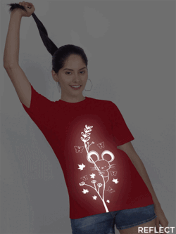 Red Cotton Cute Rat Butterfly Reflective Women T-shirt