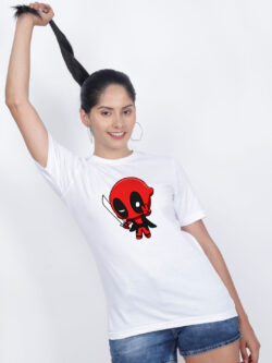 White Cotton Victory Deadpool Women T-shirt