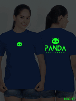 Rblue Cotton Lazy Panda Face Glow in Dark Women T-shirt