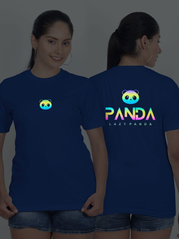 Rblue Cotton Lazy Panda Face Rainbow Women T-shirt