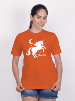 Orange Cotton Unicorn Horse Women T-shirt