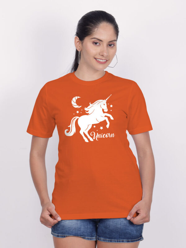 Orange Cotton Unicorn Horse Women T-shirt