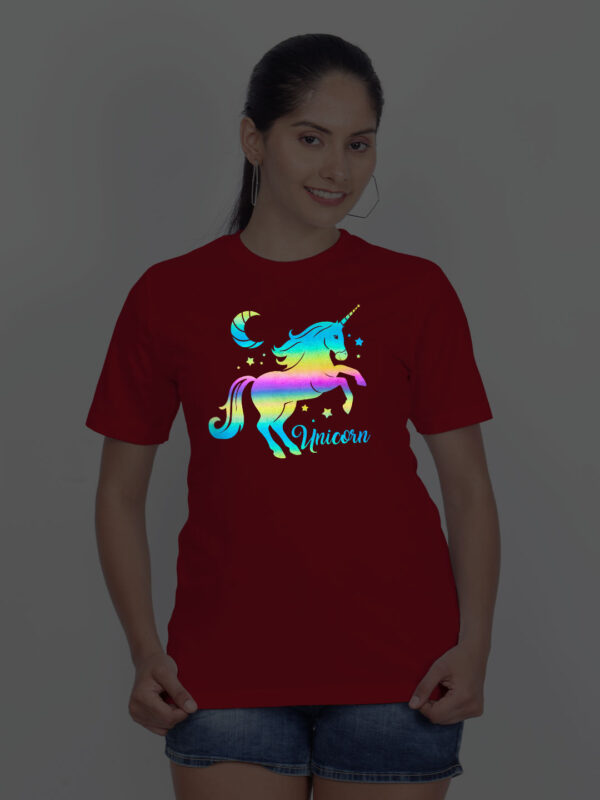 Red Cotton Unicorn Horse Rainbow Women T-shirt
