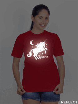 Red Cotton Unicorn Horse Reflective Women T-shirt