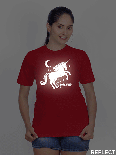 Red Cotton Unicorn Horse Reflective Women T-shirt