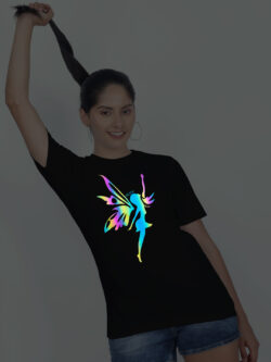 Black Cotton Angel Rainbow Women T-shirt