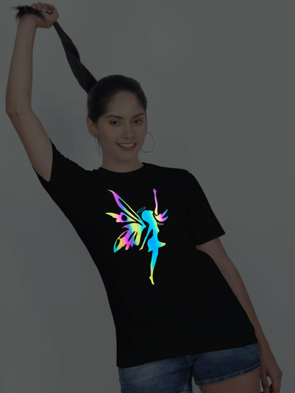 Black Cotton Angel Rainbow Women T-shirt
