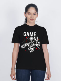 Black Cotton Laser Tag Game in Women T-shirt