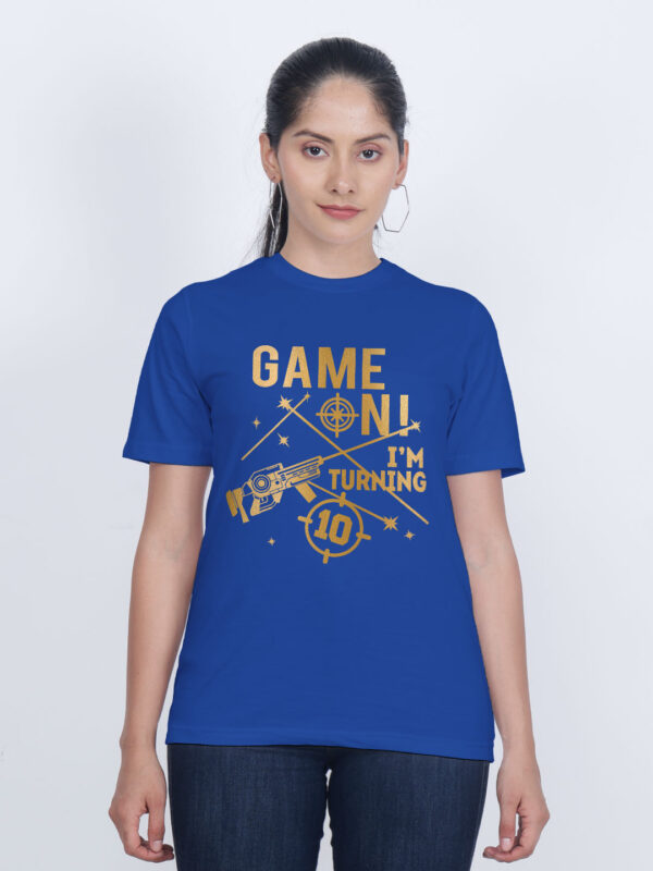 Rblue Cotton Laser Tag Game in Gold Printed Printed Women T-shirt