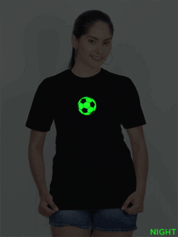 Black Cotton Football Glow in Dark Women T-shirt