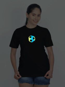 Black Cotton Football Rainbow Women T-shirt