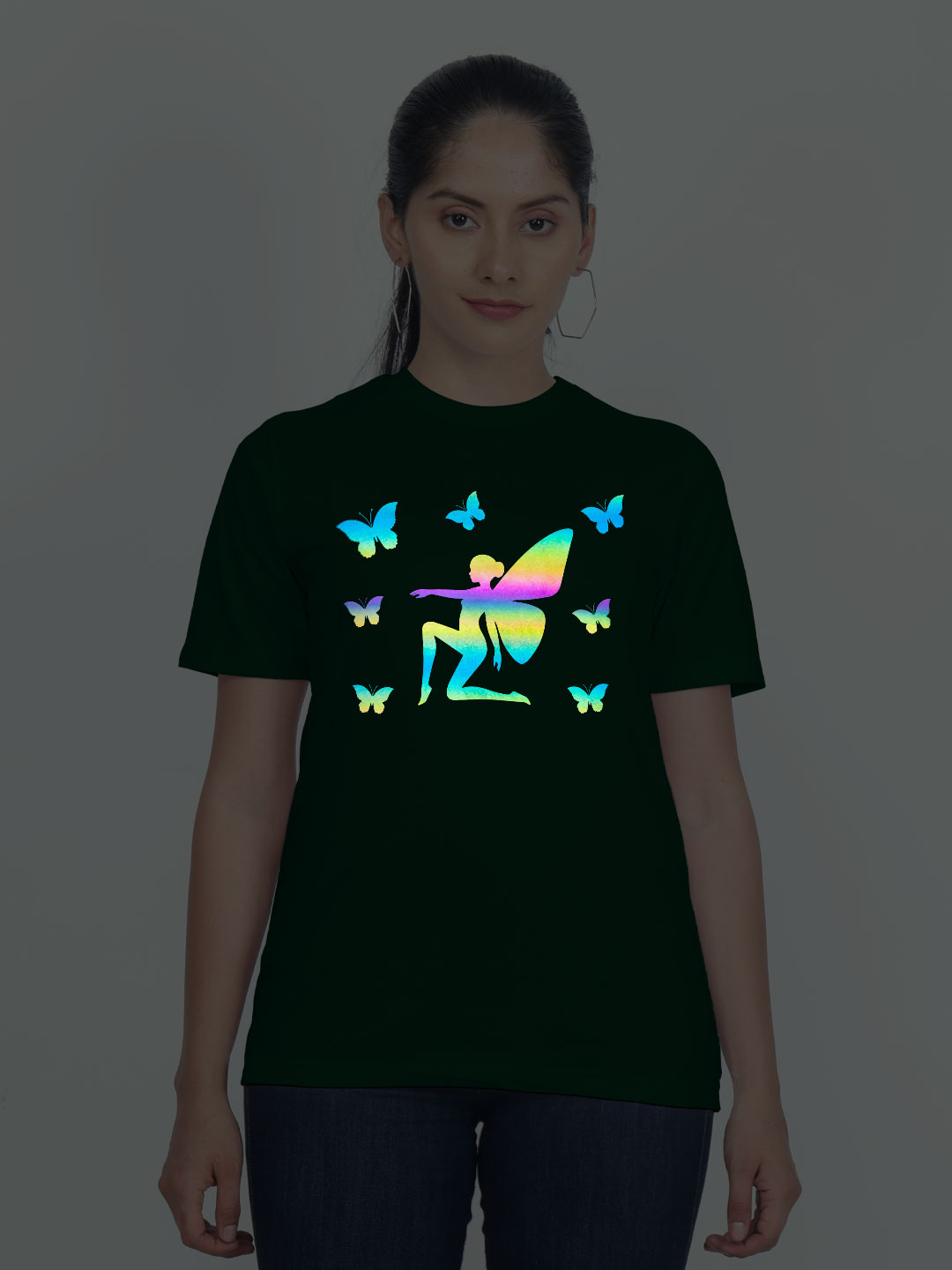 Bgreen Cotton Angle with Butterfly Rainbow Women T-shirt