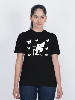 Black Cotton Angle with Butterfly Women T-shirt