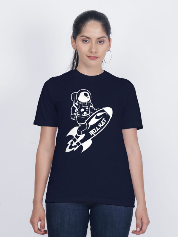Nblue Cotton Astronaut Rocket Women T-shirt