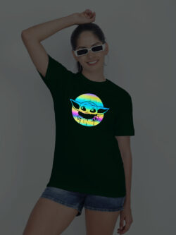 Bgreen Cotton Cute Baby Yoda Rainbow Women T-shirt