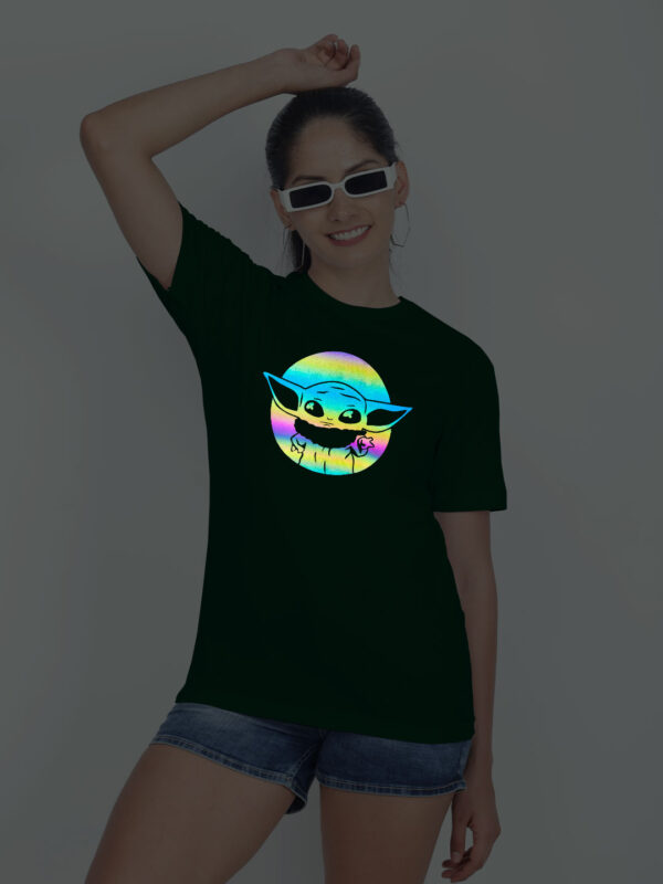 Bgreen Cotton Cute Baby Yoda Rainbow Women T-shirt