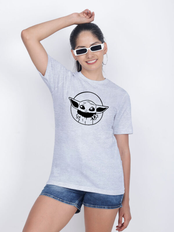 Grey Cotton Cute Baby Yoda Women T-shirt