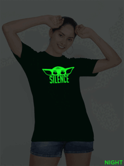 Bgreen Cotton Silence Yoda Glow in Dark Women T-shirt