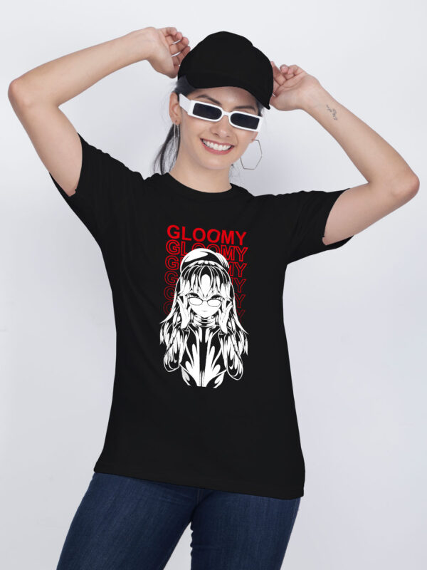 Black Cotton Gloomy Women T-shirt