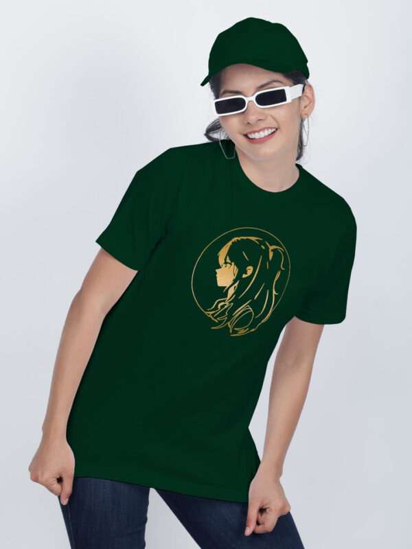 Bgreen Cotton Anime Girl Gold Printed Printed Women T-shirt