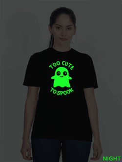 Black Cotton Cute Ghost Glow in Dark Women T-shirt