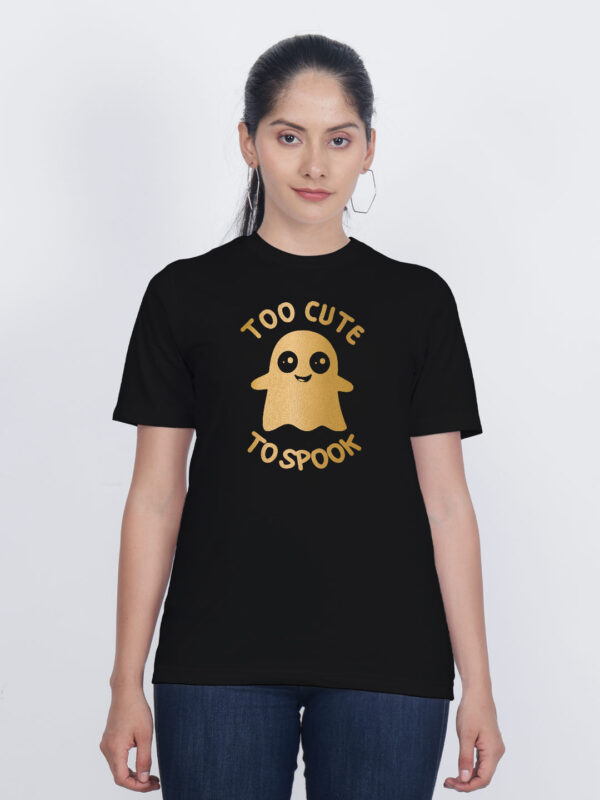 Black Cotton Cute Ghost Gold Printed Printed Women T-shirt