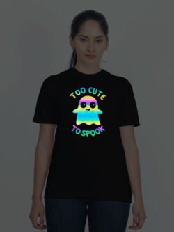 Black Cotton Cute Ghost Rainbow Women T-shirt